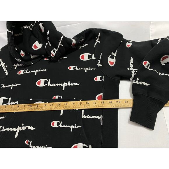 Champion Reverse Weave All Over Logo Pullover Hoodie Iconic Classic Sweatshirt - Picture 3 of 9